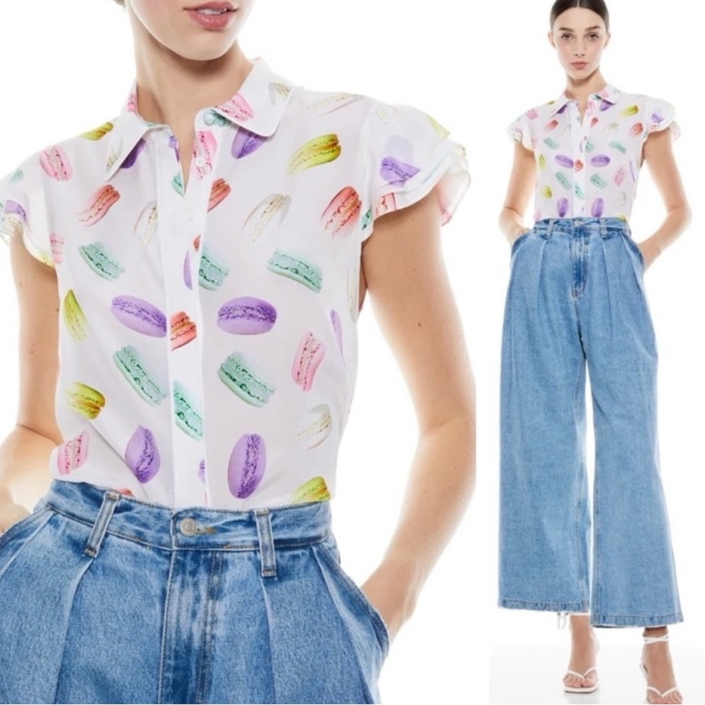 Alice + Olivia Multicolor Macaron Print Blouse
